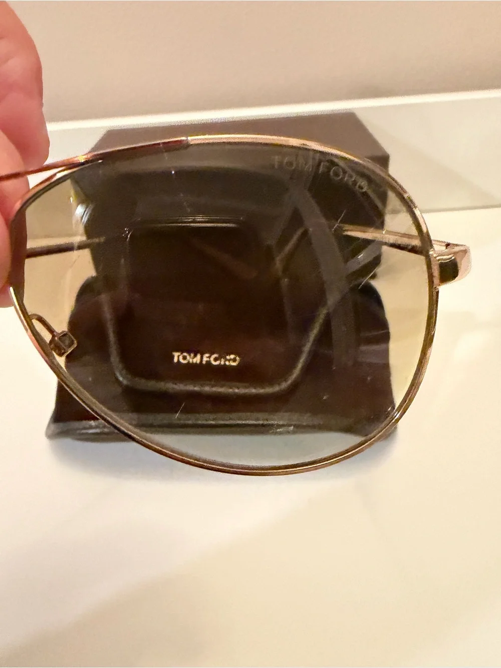 Tom Ford Rose Gold Aviator Sunglasses Brown Gradient Lens TF Case Pouch